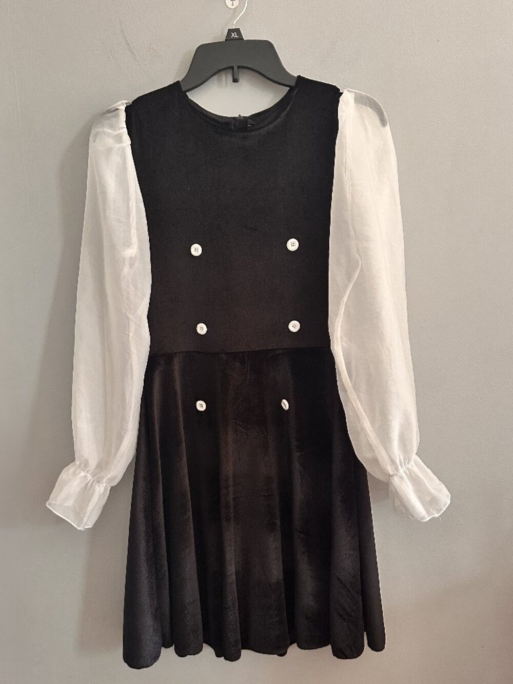 🖤 SHEIN Teen Black Velvet Dress with Sheer Puff Sleeves 🖤